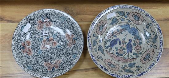 Two Chinese saucer shaped dishes